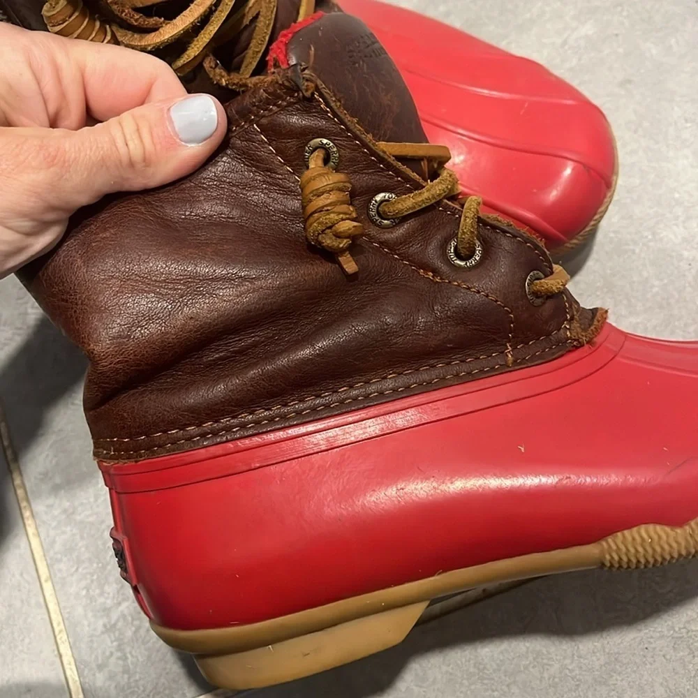 Red sperry boots